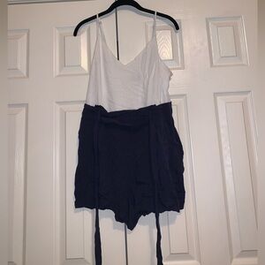 Women's White and Navy Romper